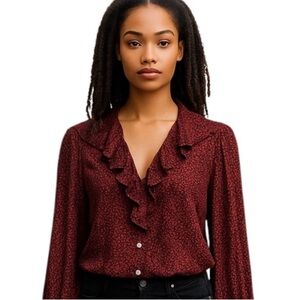 ZARA Ruffle Red Animal Print Sheer Blouse – Sze S